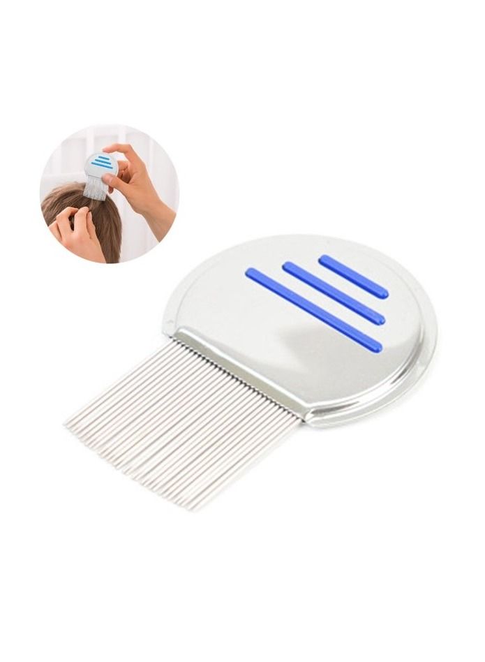 Stainless Steel Style Fine Tooth Lice Comb Metal Nit Safely Removes Children and Adults for Head Lice Blue - Image 1